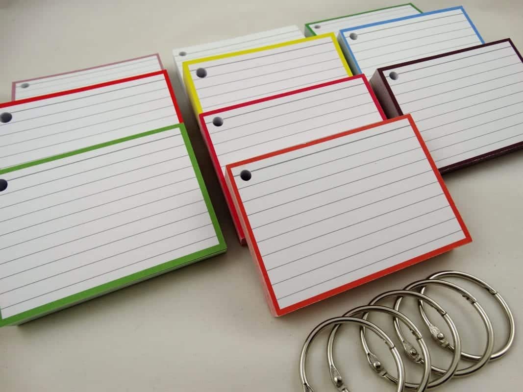 Pakket kleur 500 A7 flashcards inclusief perforatie en 5 klikringen zoom