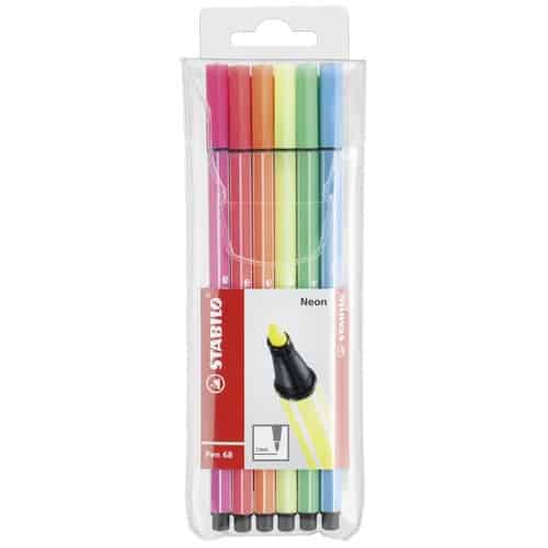 Plantage Lift twee STABILO Pen 68 viltstift NEON etui - 6 kleuren -