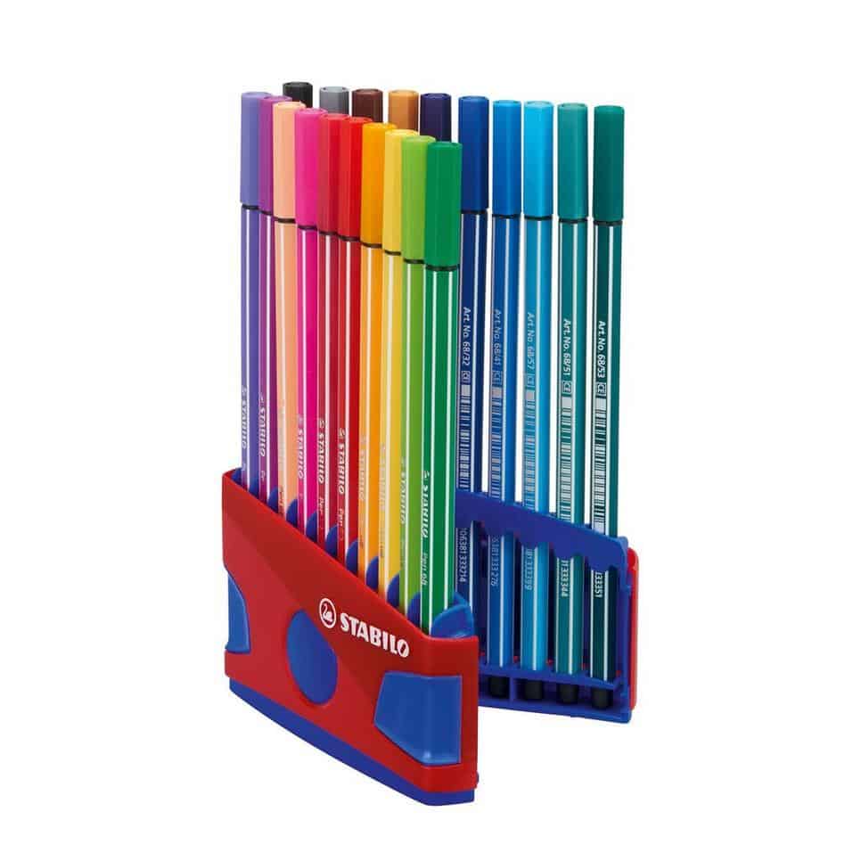 smal huiswerk regelmatig STABILO Pen 68 viltstift Colorparade 20 kleuren - Rood Blauw