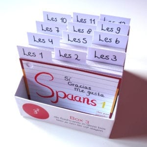 Tabbladen A7 formaat flashcards 12 stuks in boxje Spaanse lessen