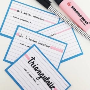 Flashcards blauwe rand met roze Stabilo Boss Pastel