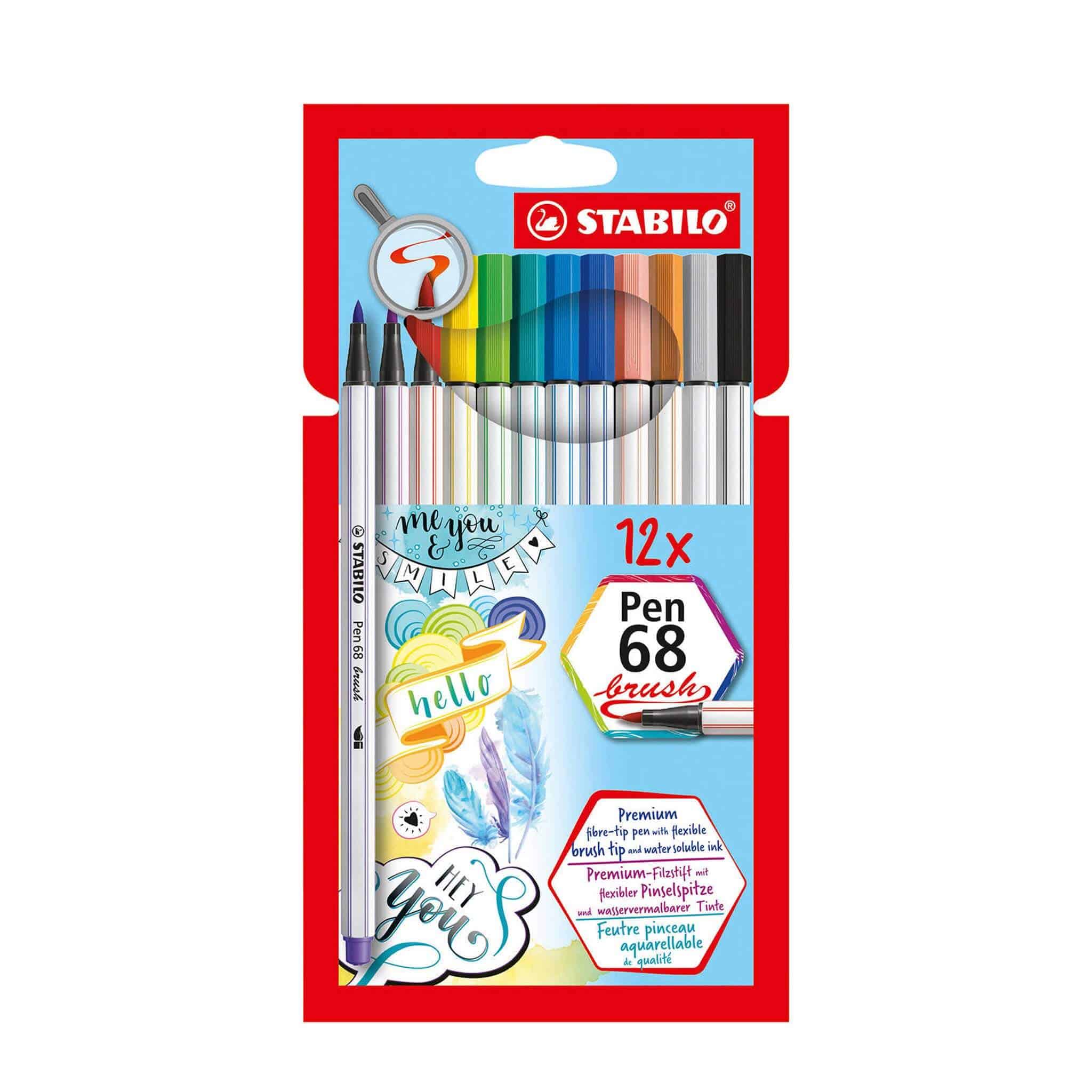 knal Aanleg Gevoelig STABILO Pen 68 Brush Viltstiften - Etui 12 stuks -